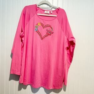 Quacker Factory Pink Heart Paw Print Tunic Top Sequined Plus Size 2X